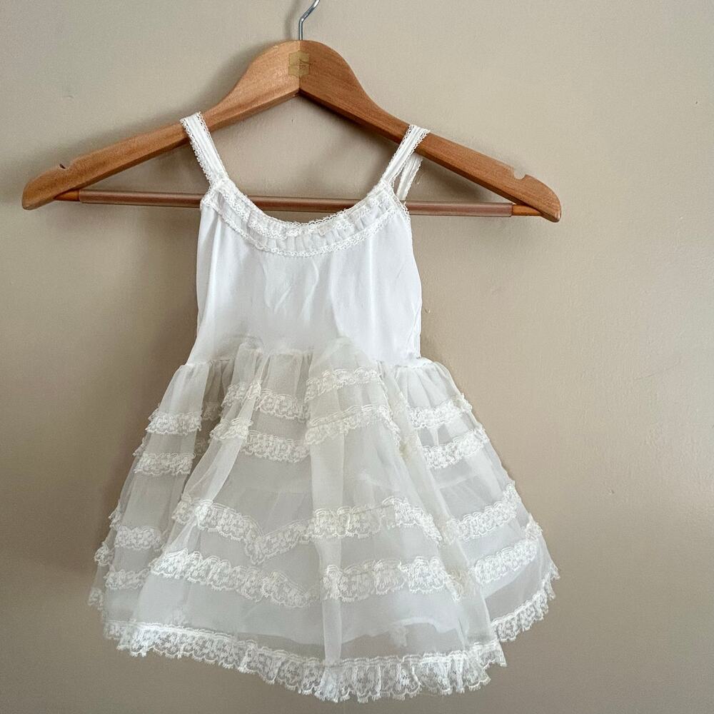 Vintage White Girls Petticoat Dress Wundies Size 3 Lace Sheer Ballet Dance